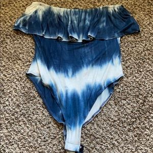 Strapless blue and white tie dye onesie